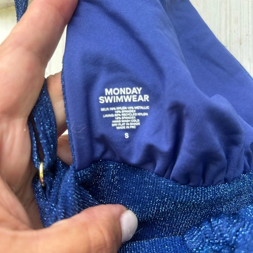 Monday Swimwear Portofino Top Kauai Bottom Navy Shimmer Bikini Set NWT Size S